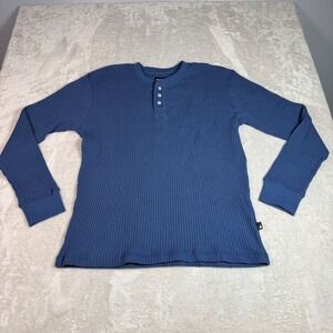 NWOT American Giant Mens Waffle Knit Long Sleeve Henley Shirt L Blue USA Made